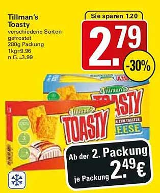 Tillman's Toasty verschiedene Sorten gefrostet 280g Packung
