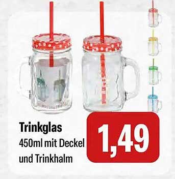 Trinkglas 450ml mit Deckel und Trinkhalm