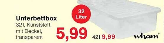 Unterbettbox 32l, Kunststoff, mit Deckel, transparent