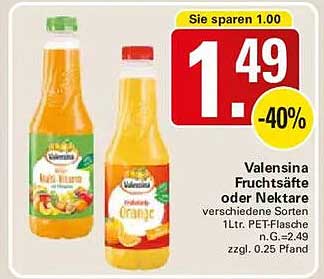 Valensina Fruchtsaft oder Nektare verschiedene Sorten 1Ltr. PET-Flasche