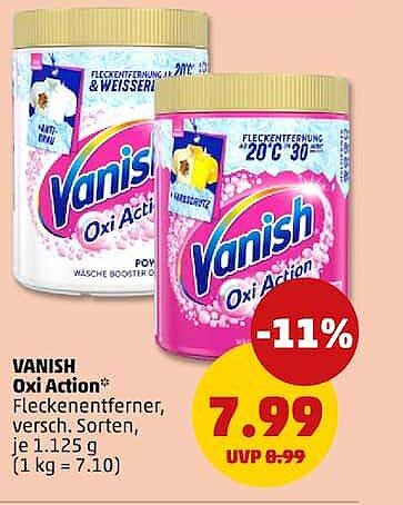 VANISH Oxi Action Fleckentferner, versch. Sorten, je 1.125 g (1 kg = 7.10)