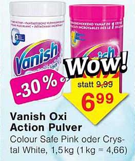 Vanish Oxi Action Pulver Colour Safe Pink oder Crystal White, 1,5 kg (1 kg = 4,66)