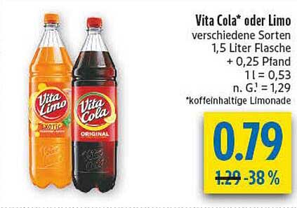 Vita Cola* oder Limo verschiedene Sorten 1,5 Liter Flasche + 0,25 Pfand