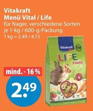 Vitakraft Menü Vital / Life für Nager, verschiedene Sorten je 1-kg / 600-g-Packung