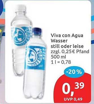 Viva con Agua Wasser still oder leise zzgl. 0,25€ Pfand 500 ml 1 l = 0,78
