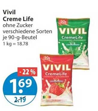 Vivil Creme Life ohne Zucker verschiedene Sorten je 90-g-Beutel 1 kg = 18.78