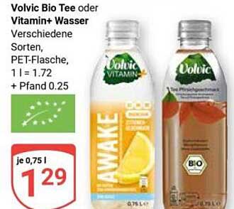 Volvic Bio Tee oder Vitamin+ Wasser Verschiedene Sorten, PET-Flasche, 1 l = 1.72 + Pfand 0.25