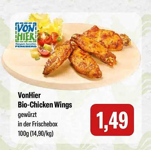 VonHier Bio-Chicken Wings gewürzt in der Frischebox 100g (14,90/kg)