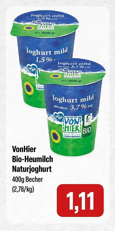 VonHier Bio-Heumilch Naturjoghurt 400g Becher (2,78/kg)