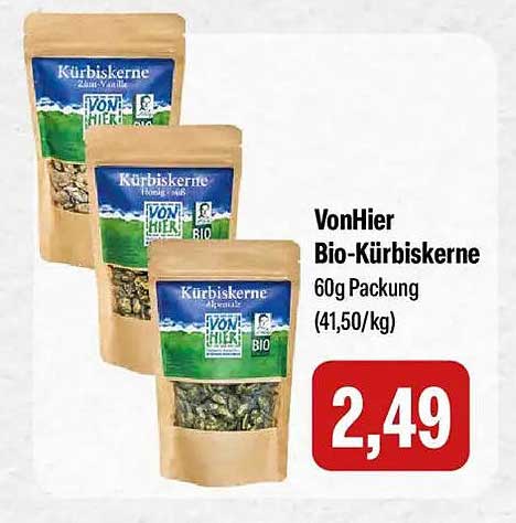 VonHier Bio-Kürbiskerne 60g Packung (41,50/kg)