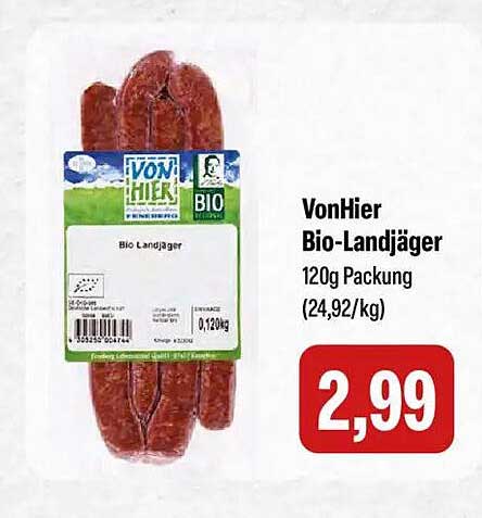 VonHier Bio-Landjäger 120g Packung (24,92/kg)