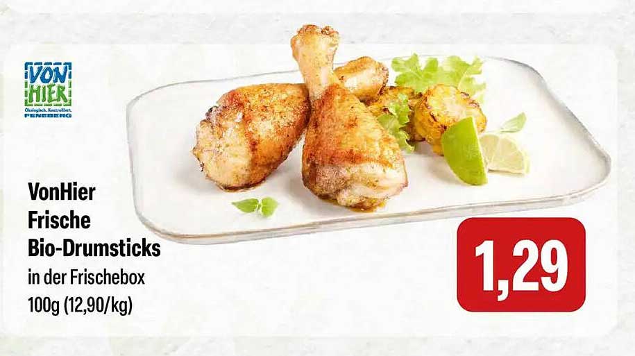 VonHier Frische Bio-Drumsticks in der Frischebox 100g (12,90/kg)