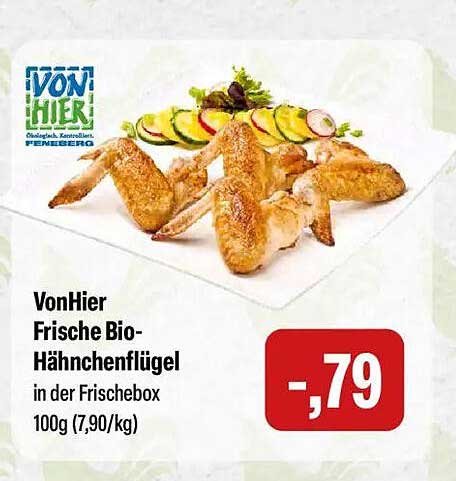 VonHier Frische Bio-Hähnchenflügel in der Frischebox 100g (7,90/kg)