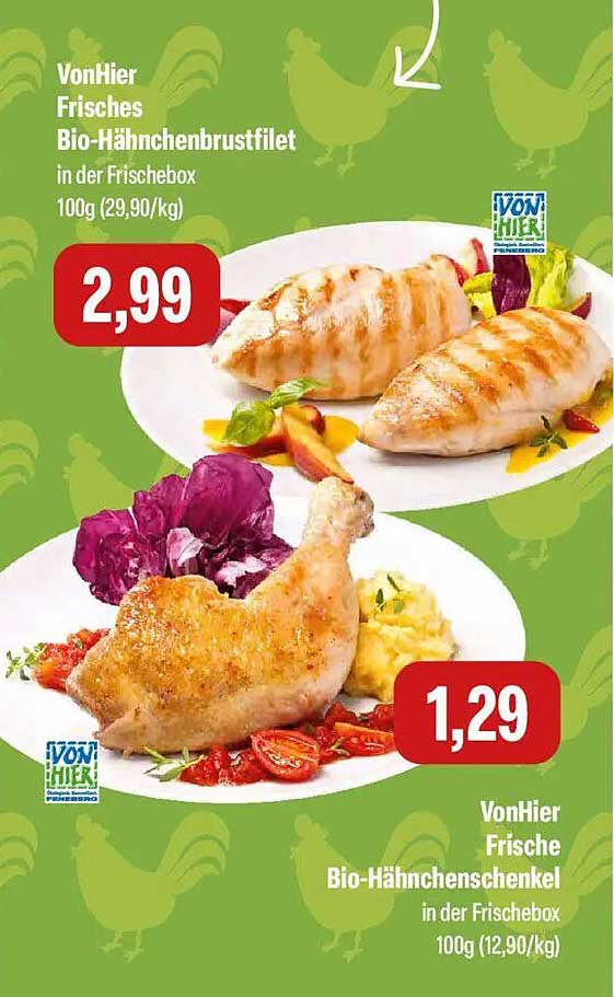 VonHier Frisches Bio-Hähnchenbrustfilet in der Frischebox 100g (29,90/kg)