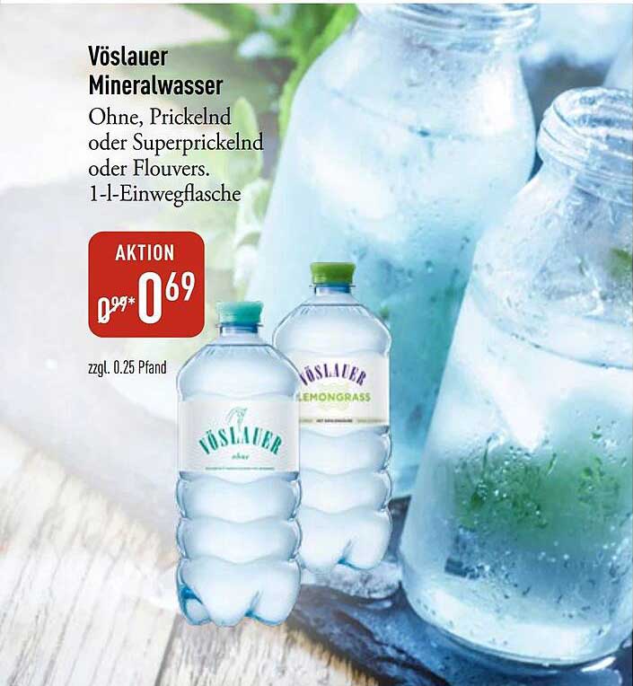 Vöslauer Mineralwasser Ohne, Prickelnd oder Superprickelnd oder Flouwers. 1-l-Einwegflasche