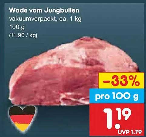 Wade vom Jungbullen vakuumverpackt, ca. 1 kg