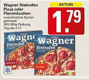 Wagner Steinofen Pizza oder Flammkuchen verschiedene Sorten gefrostet 300-380g Packung 1kg=ab 4,71