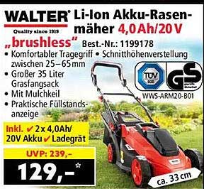 WALTER Li-Ion Akku-Rasenmäher „brushless“