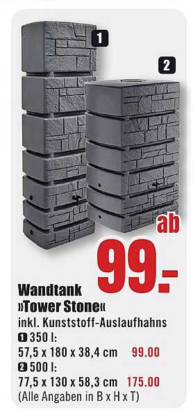 Wandtank »Tower Stone« inkl. Kunststoff-Auslaufhahns