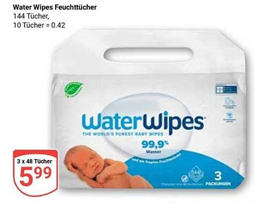 Water Wipes Feuchttücher 144 Tücher, 10 Tücher = 0.42