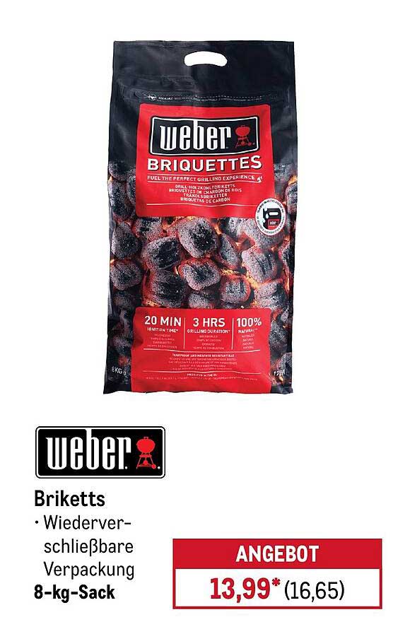 Weber Briketts Wiederver- schließbare Verpackung 8-kg-Sack