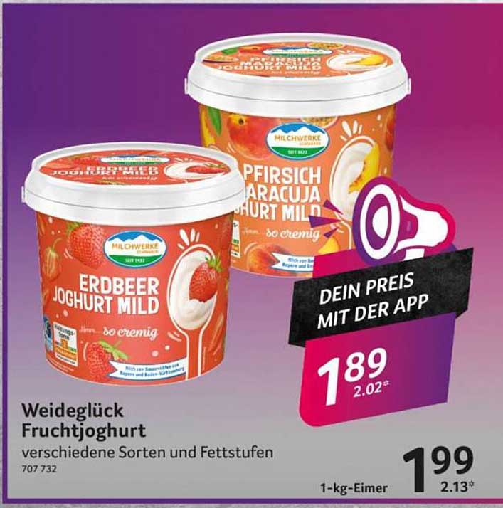 Weideglück Fruchtjoghurt verschiedene Sorten und Fettstufen