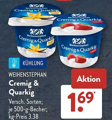 WEIHENSTEPHAN Cremig & Quarkig Versch. Sorten; je 500-g-Becher; kg-Preis 3.38
