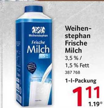 Weihenstephan Frische Milch 3,5 % / 1,5 % Fett 387 768 1-l-Packung