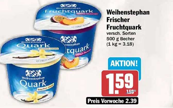 Weihenstephan Frischer Fruchtquark versch. Sorten 500 g Becher (1 kg = 3.18)