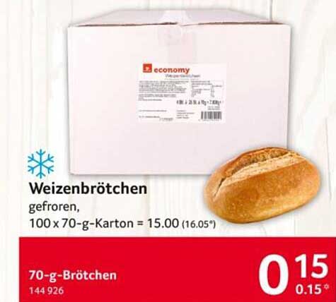 Weizenbrötchen gefroren, 100 x 70-g-Karton = 15.00