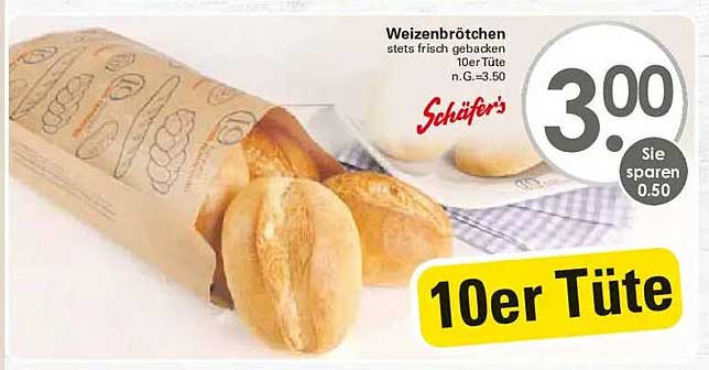 Weizenbrötchen stets frisch gebacken 10er Tüte n.G.=3,50