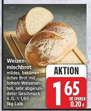 Weizenmischbrot mildes, bekömmliches Brot mit hohem Weizenanteil, sehr abgerundeter Geschmack n.G. = 1,85 1kg Laib