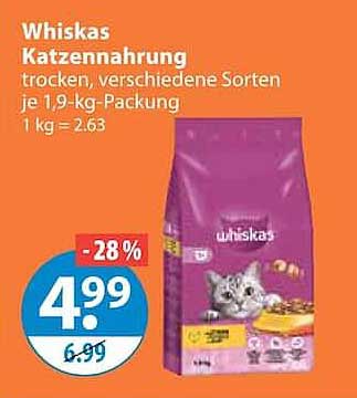 Whiskas Katzennahrung trocken, verschiedene Sorten je 1,9-kg-Packung 1 kg = 2.63