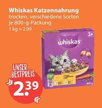 Whiskas Katzennahrung trocken, verschiedene Sorten je 800-g-Packung 1 kg = 2,99
