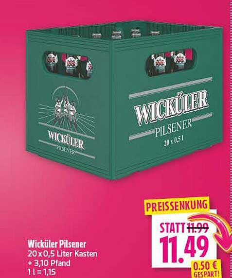 Wicküler Pilsener 20 x 0,5 Liter Kasten