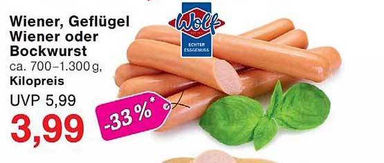 Wiener, Geflügel Wiener oder Bockwurst
