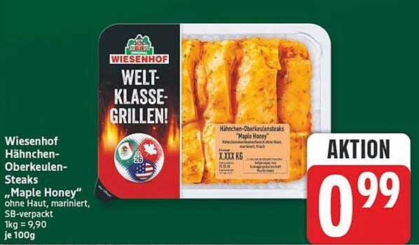 Wiesenhof Hähnchen-Oberkeulen-Steaks „Maple Honey“ ohne Haut, mariniert, SB-verpackt