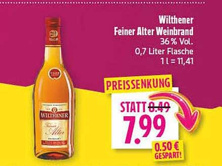 Wilthener Feiner Alter Weinbrand 36 % Vol. 0,7 Liter Flasche 1 l = 11,41