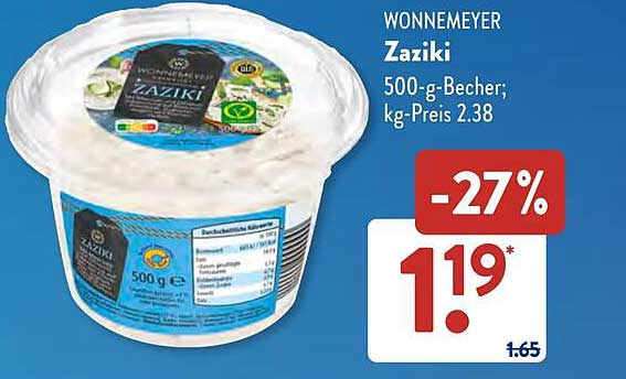 WONNEMEYER Zaziki 500-g-Becher; kg-Preis 2.38