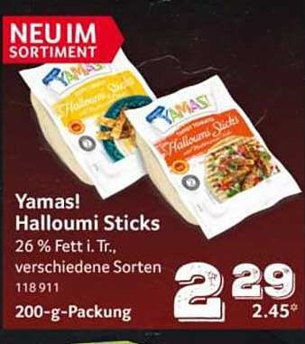 Yamas! Halloumi Sticks 26 % Fett i. Tr., verschiedene Sorten 200-g-Packung