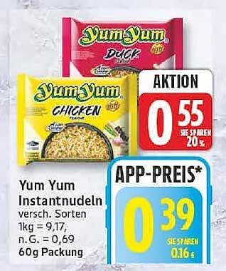Yum Yum Instantnudeln versch. Sorten 1kg = 9,17, N.P. = 0,69, 60g Packung