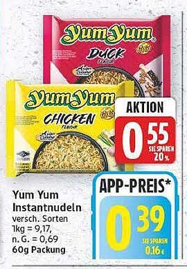 Yum Yum Instantnudeln versch. Sorten 60g Packung