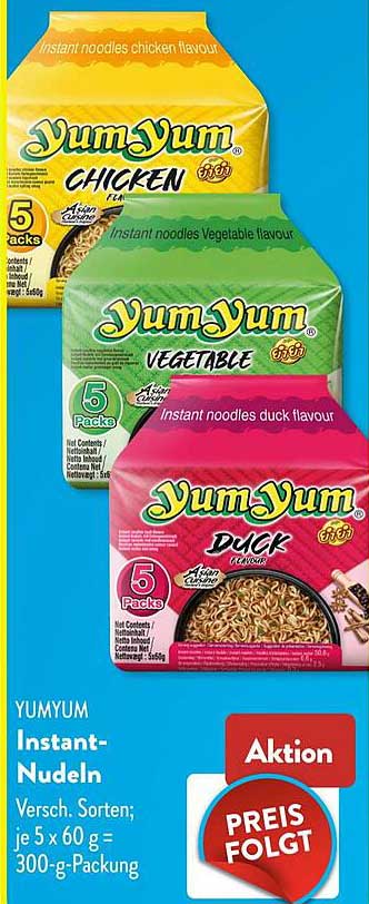 YUMYUM Instant-Nudeln Versch. Sorten; je 5 x 60 g = 300-g-Packung