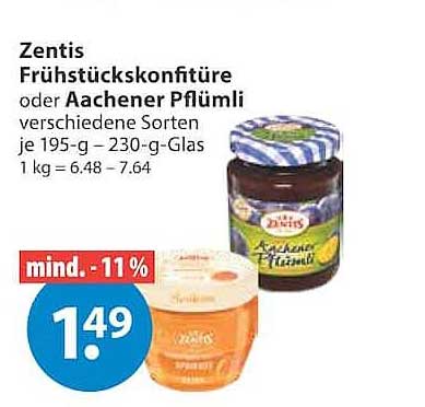 Zentis Frühstückskonfitüre oder Aachener Pflümli
