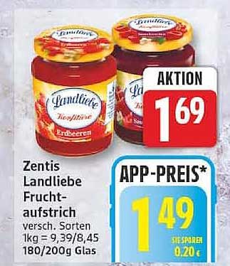 Zentis Landliebe Fruchtaufstrich versch. Sorten 1kg = 9,39/8,45 180/200g Glas
