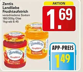 Zentis Landliebe Fruchtaufstrich verschiedene Sorten 180/200 g Glas 1kg=ab 8.45