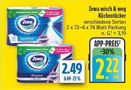 Zeva wisch & weg Küchentücher verschiedene Sorten 2 x 72-4 x 74 Blatt Packung n. G¹ = 3,19