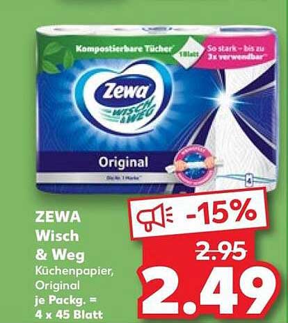 ZEWA Wisch & Weg Küchenpapier Original je Packg. = 4 x 45 Blatt