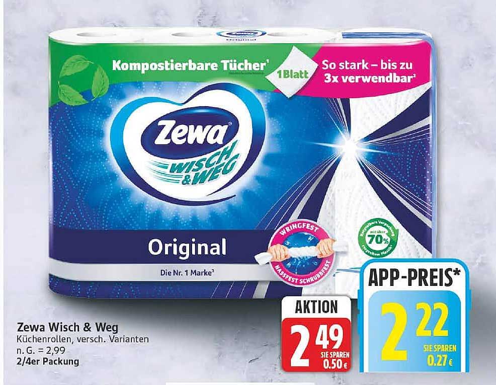 Zewa Wisch & Weg Küchenrollen, versch. Varianten n. G. = 2,99 2/4er Packung