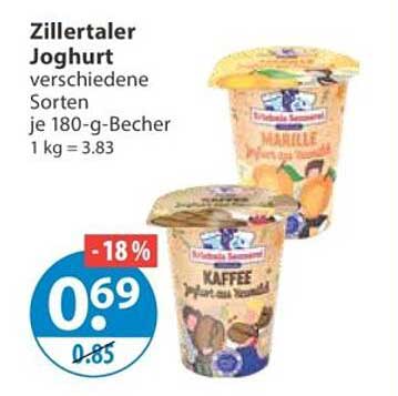 Zillertaler Joghurt verschiedene Sorten je 180-g-Becher 1 kg = 3.83